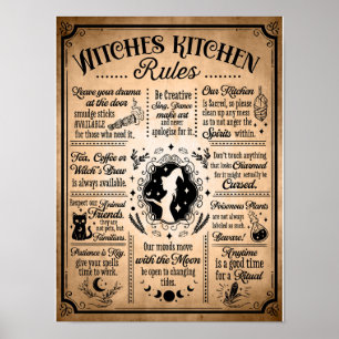 Poster Règles de cuisine de sorcières Halloween vintage