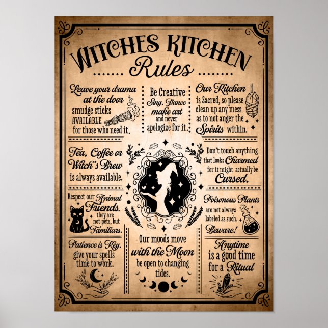 Poster Règles de cuisine des sorcières Halloween Vintage (Devant)