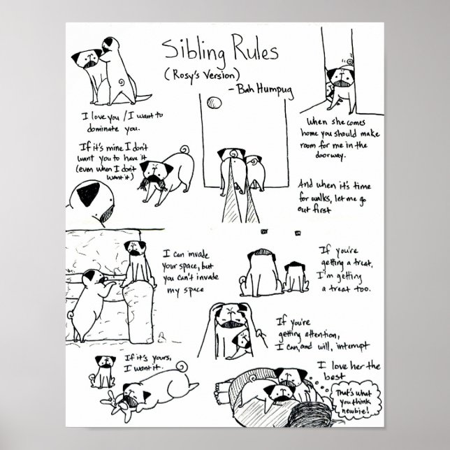 Poster Règles de fratrie (Version Pug plus jeune) (Devant)