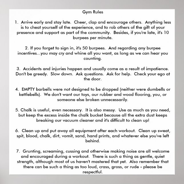 Poster Règles de gym (Devant)