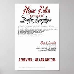 Poster Règles de la maison Zombie Apocalypse