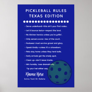 Poster Règles de Pickleball Personnalisées Édition Texas 