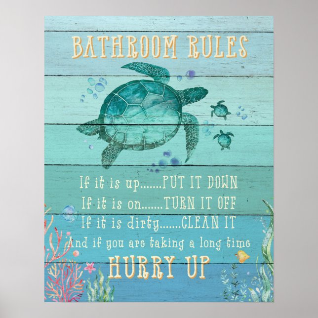 Poster Règles de salle de bain dépêchez la tortue (Devant)