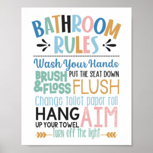 Poster Règles de salle de bain Enfants Mur