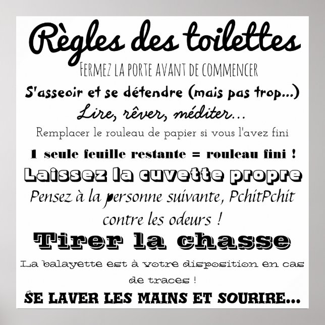 Poster Règles des toilettes (Devant)