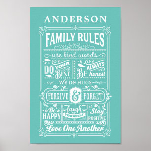 Poster Règles familiales Règles de la maison Nom de famil