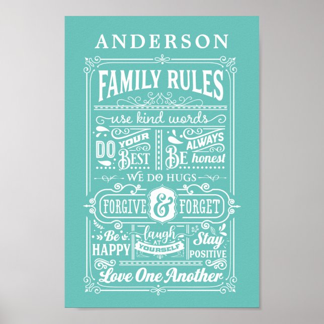 Poster Règles familiales Règles de la maison Nom de famil (Devant)