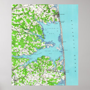 Poster Rehoboth Beach & Bethany Beach Delaware Map (1938)