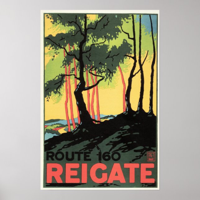Poster REIGATE Route 160 Surrey England Chemin de fer Vin (Devant)