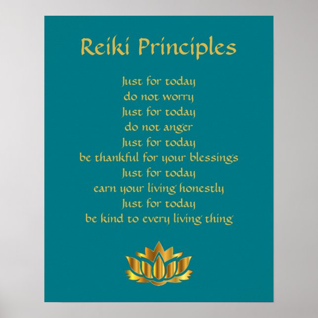 Poster Reiki Principes Turquoise/Gold Lotus (Devant)