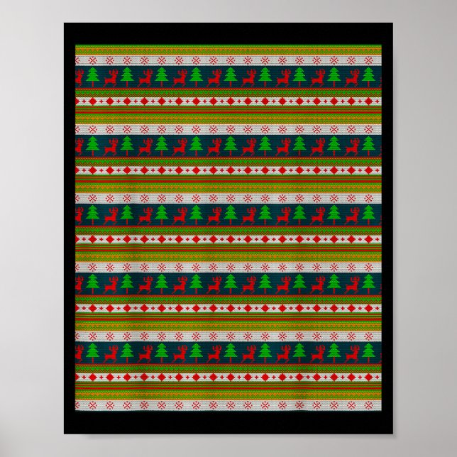 Poster Reindeer And Christmas Tree Knit Pattern  (Devant)