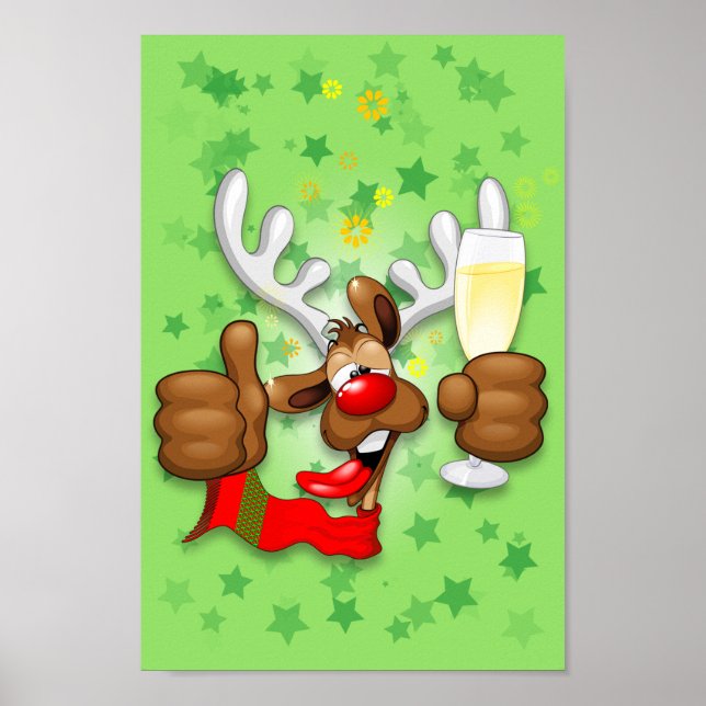 Poster Reindeer Drunk Funny Caractère de Noël (Devant)