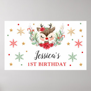 Poster Reindeer Noël 1er anniversaire Hivernal Deer Banni