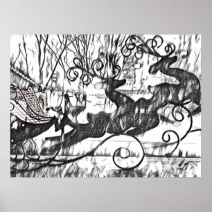 Poster Reindeer Sketch Value