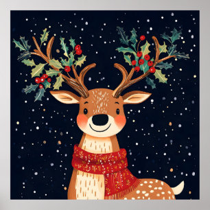 Poster Reindeer Starry Noël Twinkle soir
