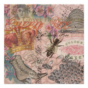 Poster Reine Abeille Vintage Beau Collage