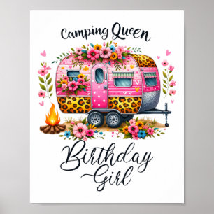 Poster Reine de camping d'anniversaire Camp rose floral V