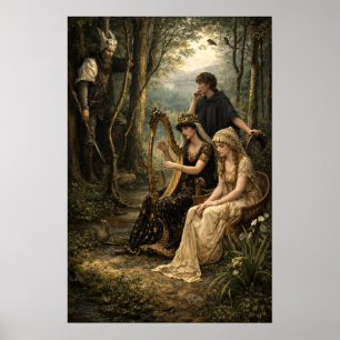 Poster Reine de conte de fées médiéval dans les bois avec