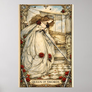 Poster Reine d'Épées Carte de Tarot Art Nouveau Vintage
