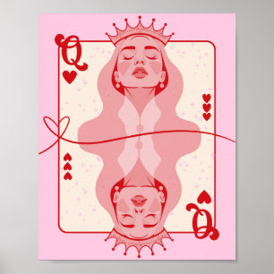 Poster Reine des Coeurs Art rouge et rose