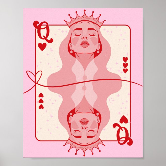 Poster Reine des Coeurs Art rouge et rose (Devant)