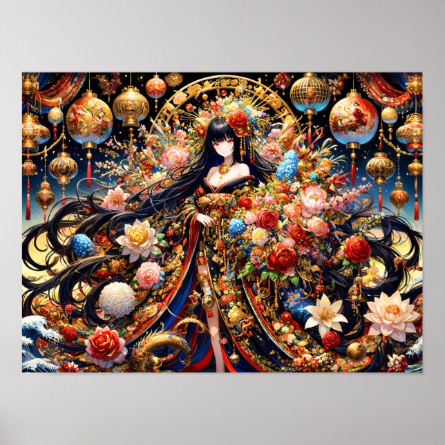 Poster Reine Florale ornée d'une beauté royale (Devant)