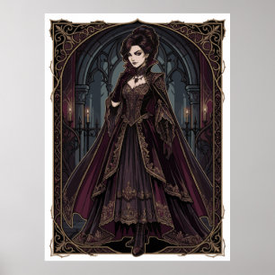 Poster Reine Gothique Élégante Art Sombre Victorien - Fan