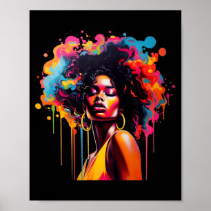 Poster reine noire afro melanine gouttant juneteenth afri