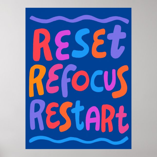 Poster RÉINITIALISER REFOCUS REDÉMARRER Lettres de bulles (Devant)
