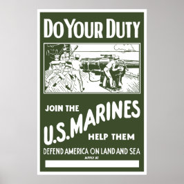 Poster Rejoignez Les Marines Américaines — 2ÈME GUERRE MO