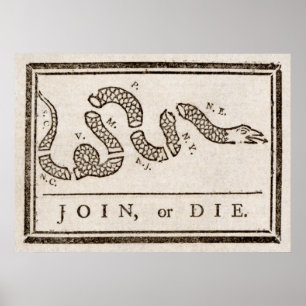 Poster Rejoignez ou mourrez Franklin Rattlesnake Caricatu
