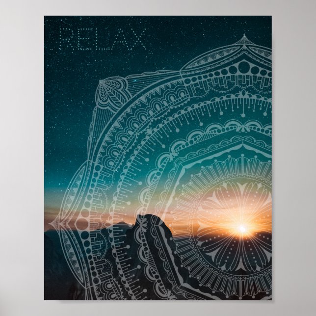 Poster Relax Mandala Overlay Starry Sky Sunset photo (Devant)