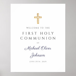 Poster Religieux Marine Bleu Garçon Première Communion Bi