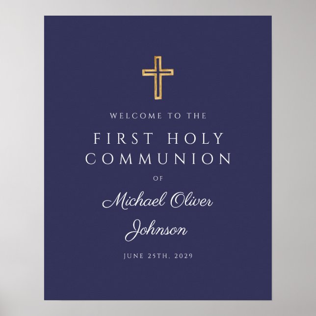 Poster Religieux Marine Bleu Garçon Première Communion Bi (Devant)