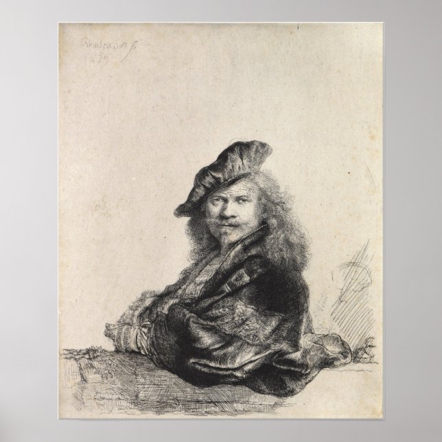 Poster Rembrandt - Auto-Portrait Se Prolongant Sur Un Rep (Devant)
