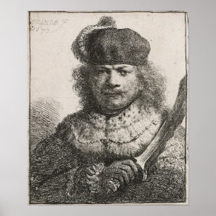 Poster Rembrandt - Autoportrait au sabre levé 1634