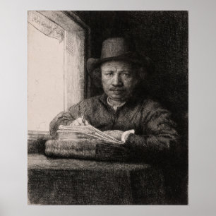 Poster Rembrandt - Autoportrait dessinant à la fenêtre
