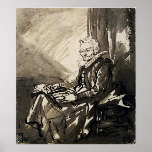 Poster Rembrandt - Femme Assis Avec Livre Ouvert Sur Ses