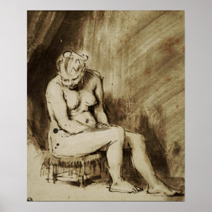 Poster Rembrandt - Femme assise sur un tabouret
