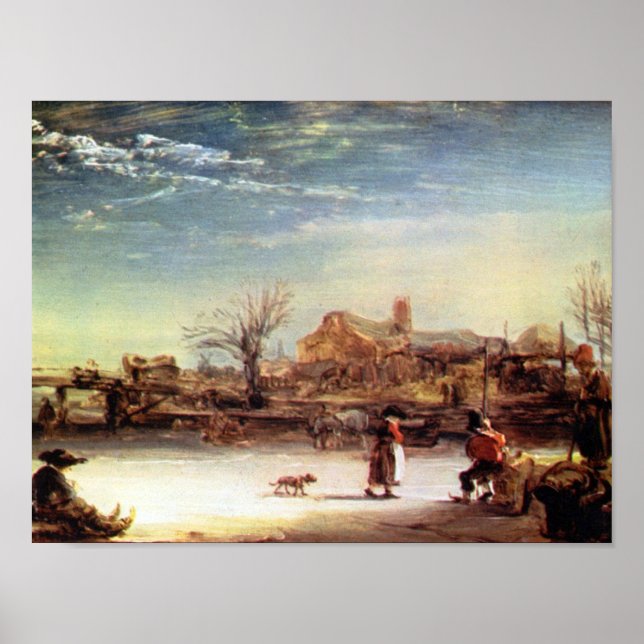 Poster Rembrandt Harmenszoon van Rijn - Paysage hivernal (Devant)