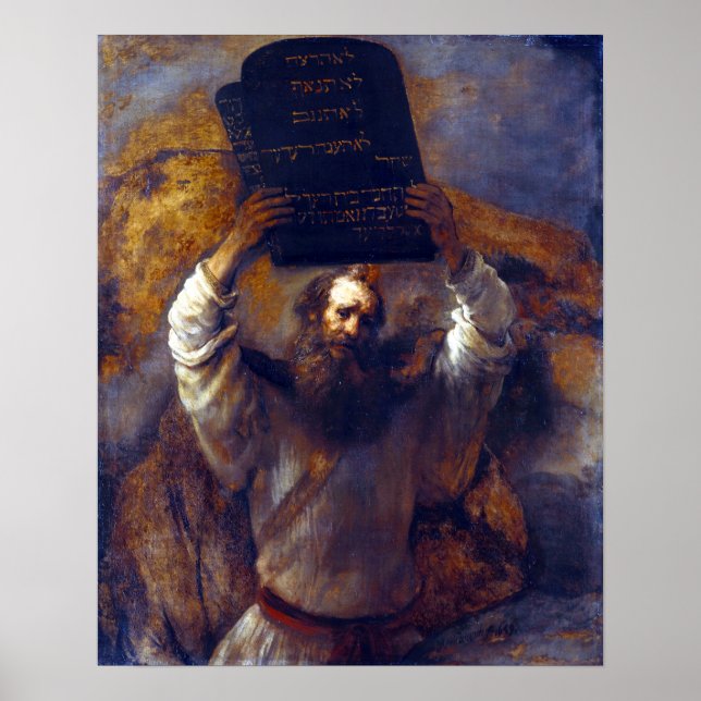 Poster Rembrandt Moses avec les dix commandements (Devant)