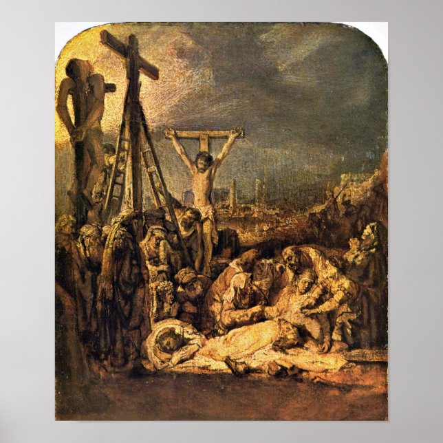 Poster Rembrandt van Rijn - La levée de la Croix (Devant)