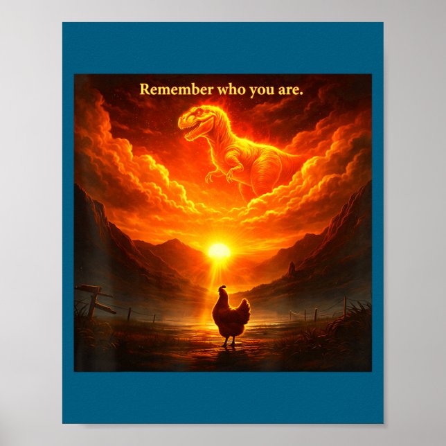 Poster Remember Who Are You Dinosaur Chicken Cool Funny G (Devant)