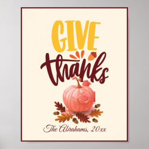 Poster Remerciements à la Citrouille Thanksgiving