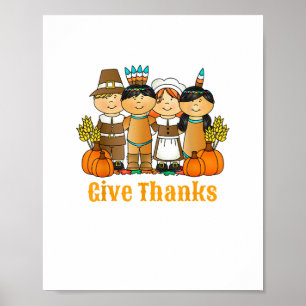 Poster Remercier le Citrouille indien Pilgrim Thanksgivin