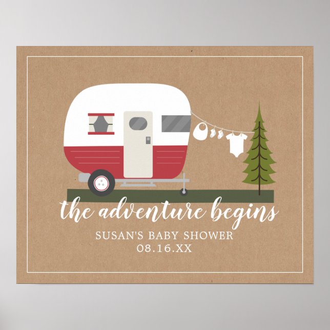 Poster Remorque aventure Camper Baby shower neutre (Devant)