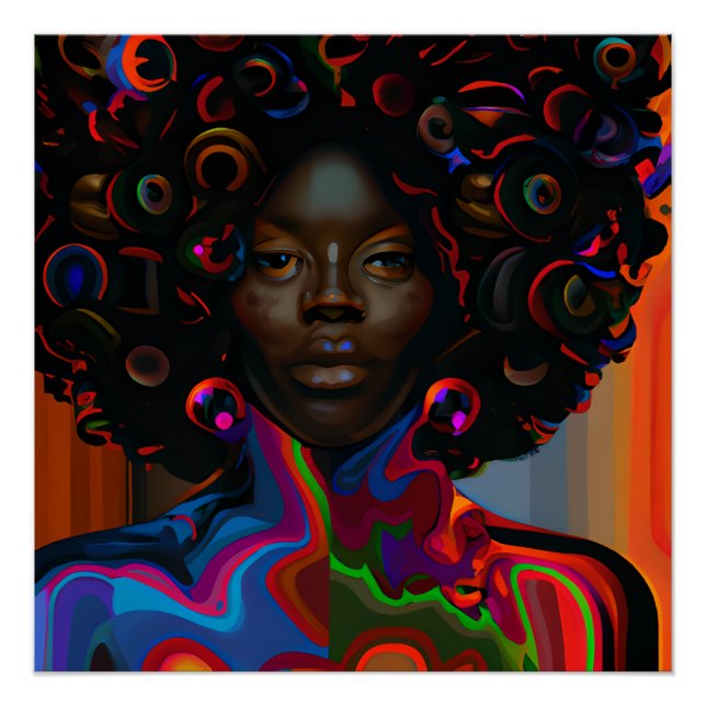 Poster Rena Queen Auburn Brown cheveux Black Melanin Afro (Devant)