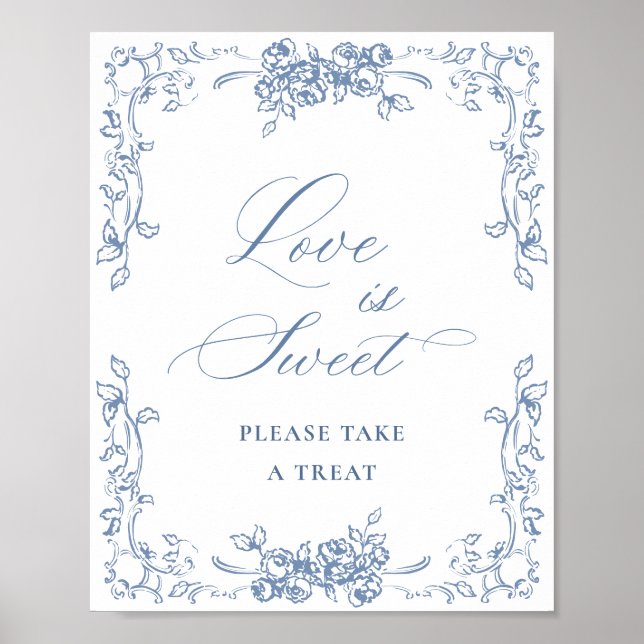 Poster Renaissance Ornate Dusty Bleu Floral L'amour est d (Devant)