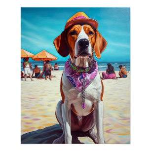 Poster Renard anglais américain sur la plage, cadeau d'ét