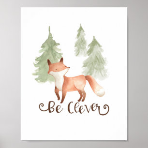 Poster Renard aquarelle amis de la forêt sois intelligent